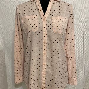 Talbots pink with black Polkadots button down blouse size small